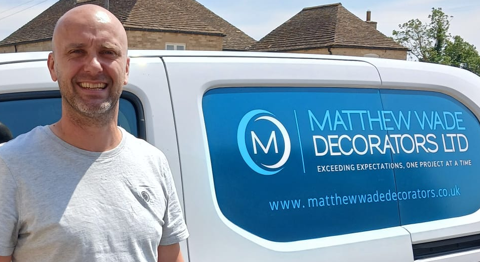 Wesley Ingamells, our new Contracts Manager standing in front of a Matthew Wade Decorators Van